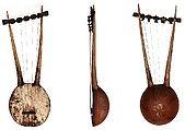 Lyre, Gourd, wood, animal hide, gut string, African (east)